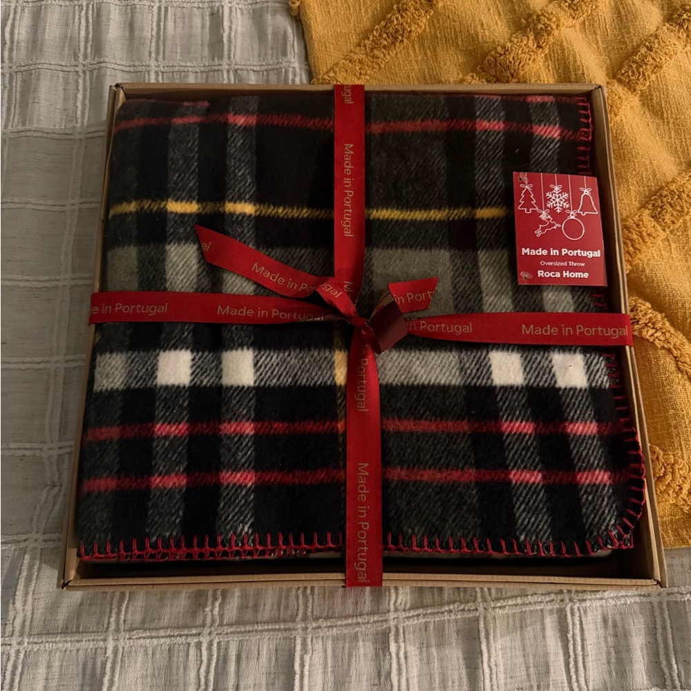 Plaid Holiday Blanket - Black, Red, White